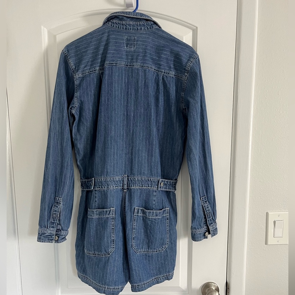 Women’s 4Tall long sleeved denim romper, button up and collared